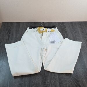 LE ALX CREAM Jeans Denim with Gold Built In Western  Belt Size 26 Cotton